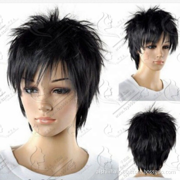 Aishili Wholesale Synthetic Fluffy Shaggy Black Hair Wigs  With Short Natural Wave For Men